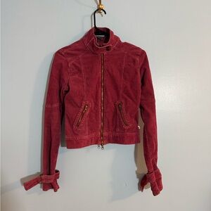 vintage y2k hollister corduroy wine red jacket with zipper details size S
